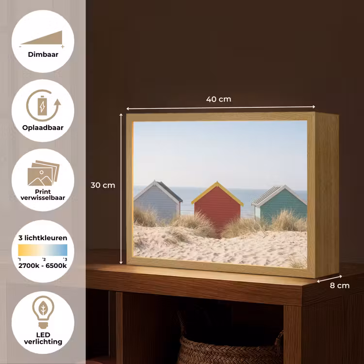 Lightbox - Wandlamp - Strand - Huisjes - Kleurrijk - Duinen — 10