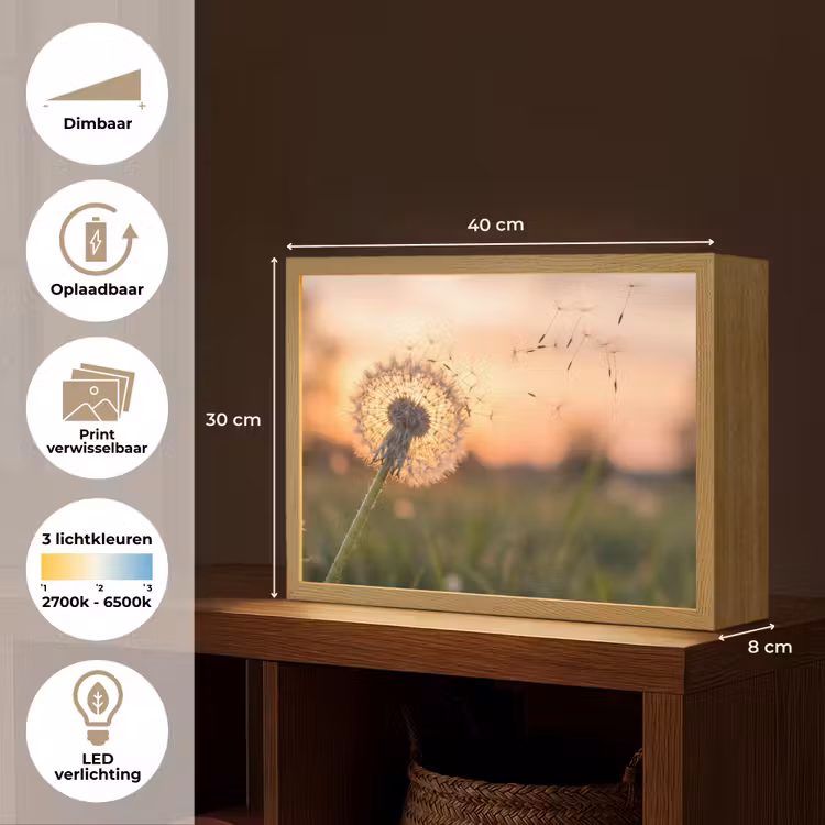 Lightbox - Wandlamp - Paardenbloem - Zonsondergang - Veld — 10