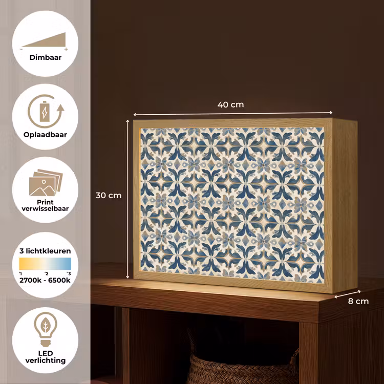 Lightbox - Wandlamp - Tegel - Patroon - Blauw - Beige — 10
