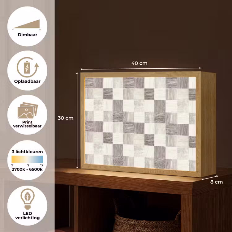Lightbox - Wandlamp - Patroon - Dambord - Houtnerf — 10