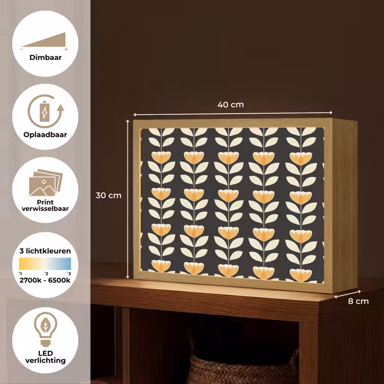 Lightbox - Wandlamp - Retro - Bloem - Zwart - Okergeel — 10