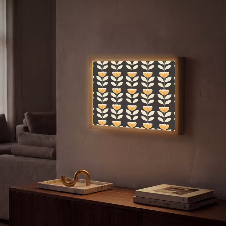 Lightbox - Wandlamp - Retro - Bloem - Zwart - Okergeel — 2