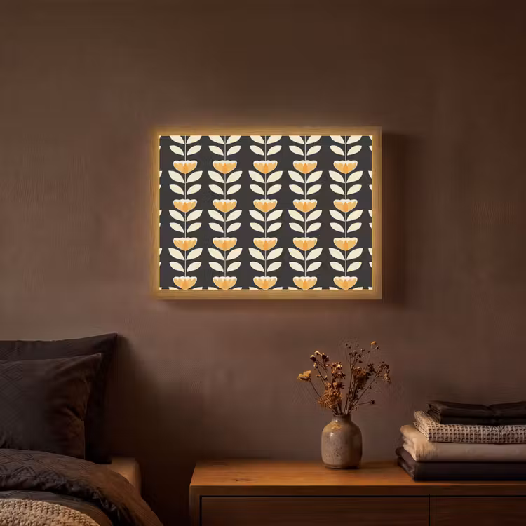 Lightbox - Wandlamp - Retro - Bloem - Zwart - Okergeel — 3