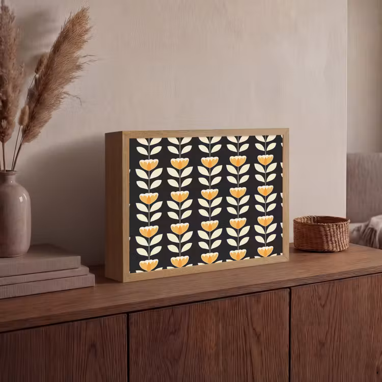 Lightbox - Wandlamp - Retro - Bloem - Zwart - Okergeel — 4