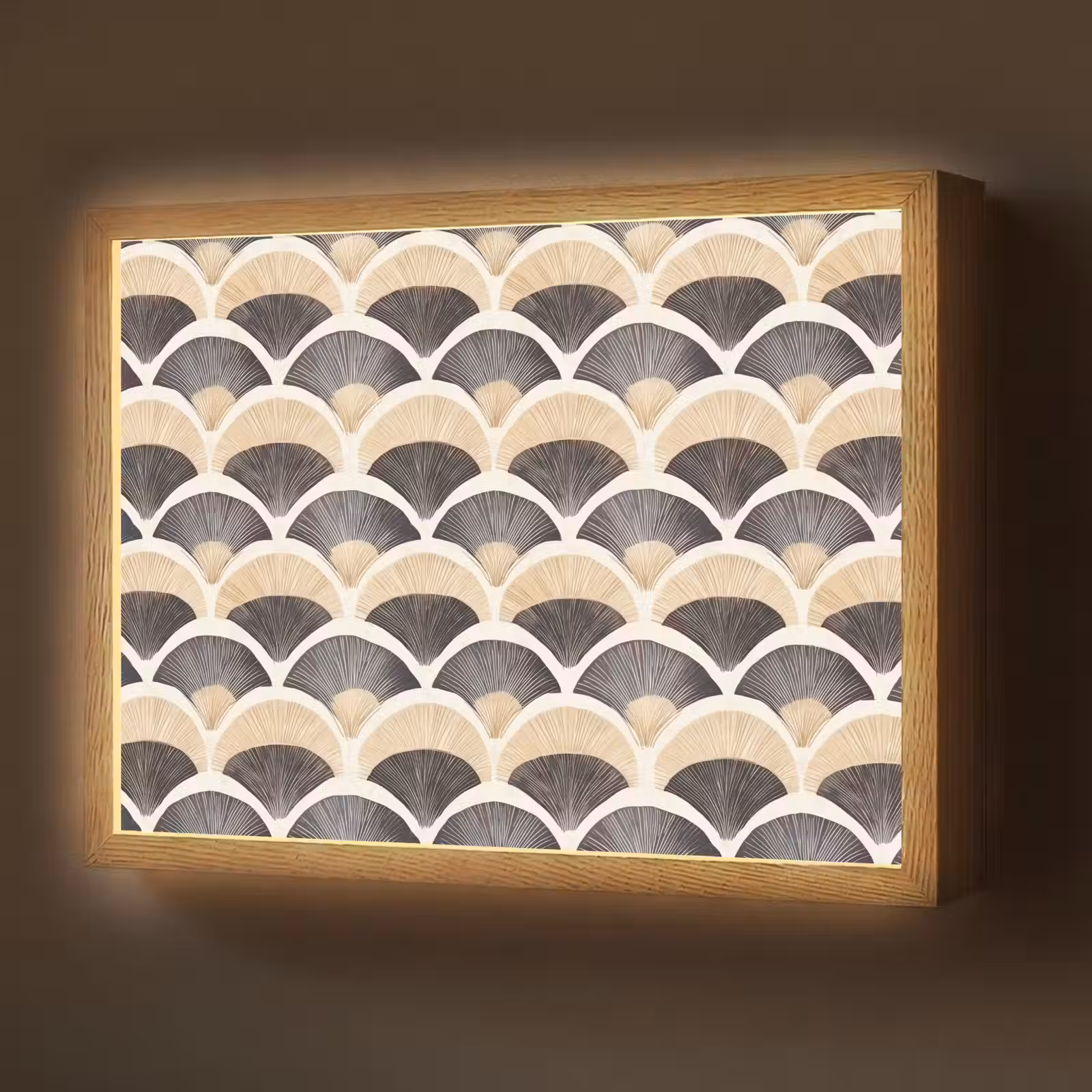 Lightbox - Wandlamp - Waaier - Patroon - Zwart - Beige — 1
