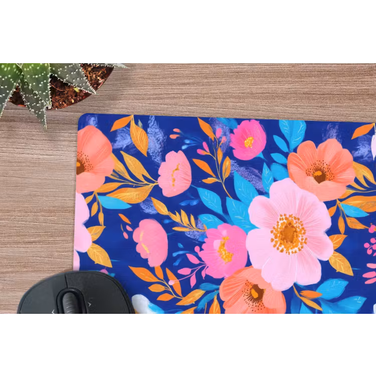 Muismat - Bloemen - Blauw - Roze — 5