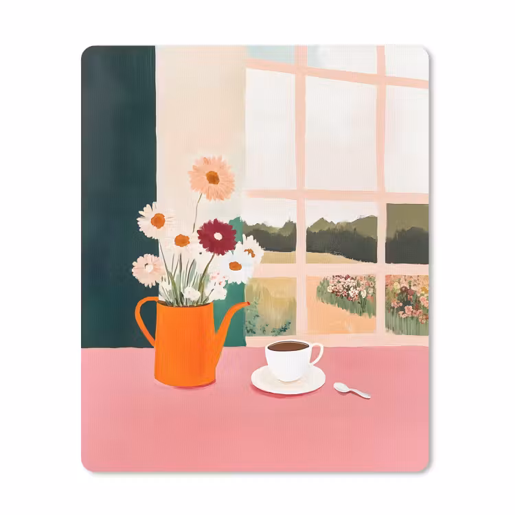 Muismat - Bloemen - Koffie - Raam — 1