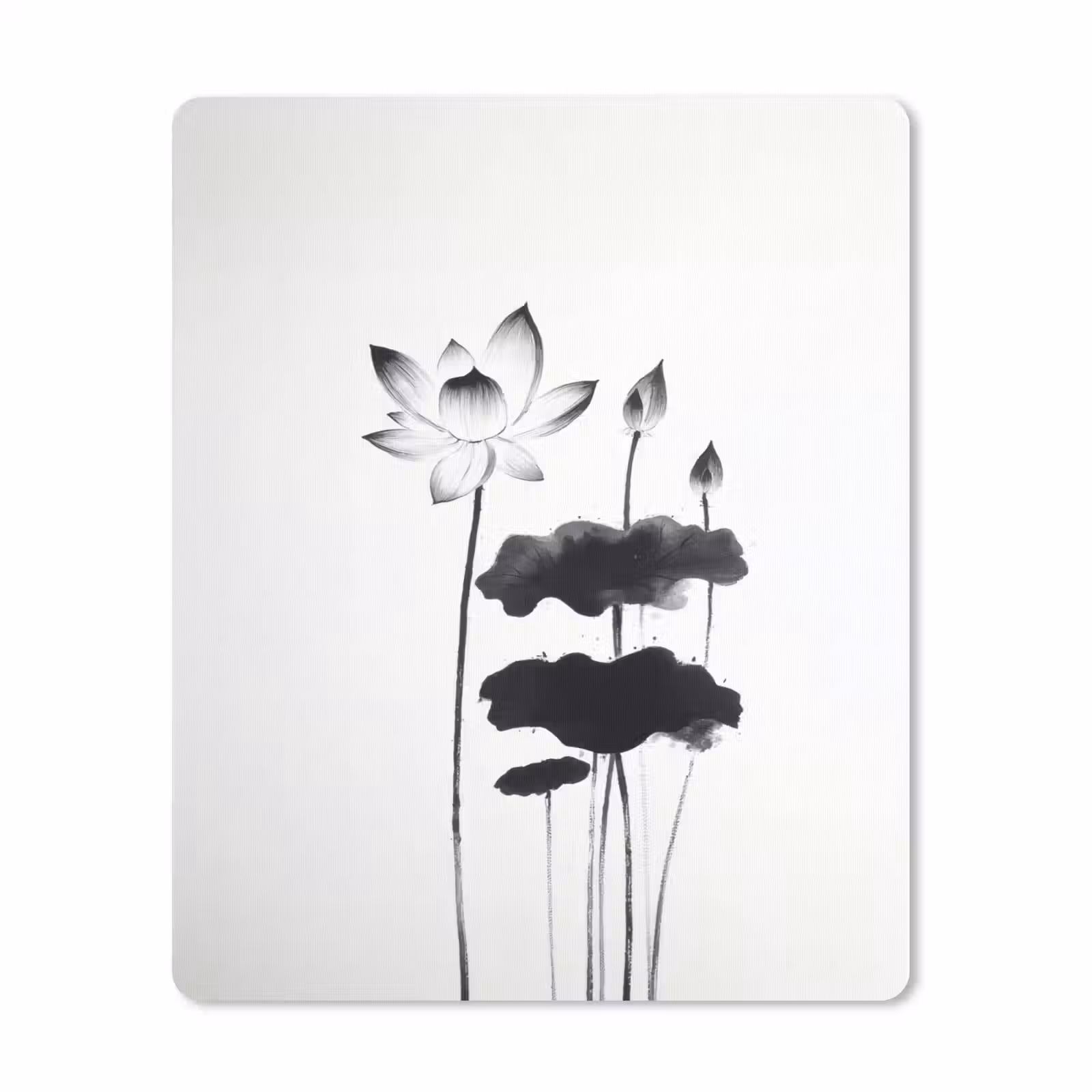 Muismat - Bladeren - Zwart - Lotusbloem - Minimalitisch — 1