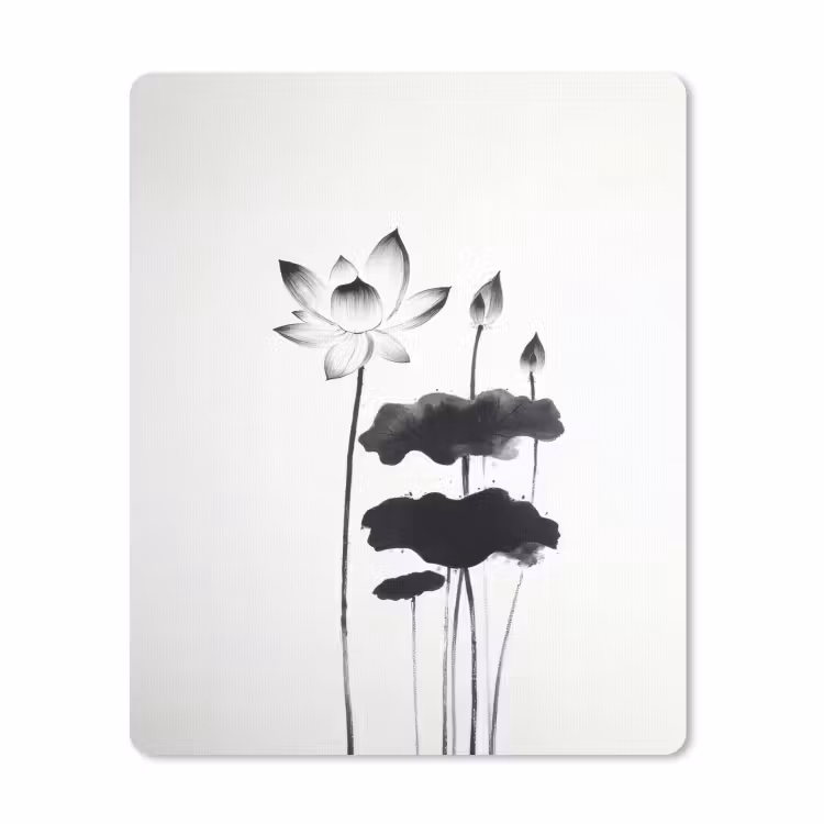 Muismat - Bladeren - Zwart - Lotusbloem - Minimalitisch — 1