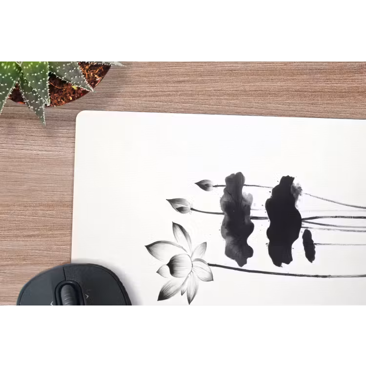 Muismat - Bladeren - Zwart - Lotusbloem - Minimalitisch — 5