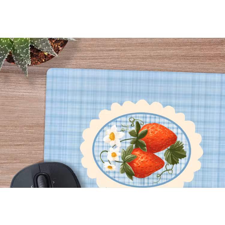 Muismat - Aardbeien - Lijst - Rood - Geruit — 5