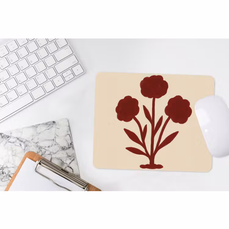Muismat - Bloemen - Bladeren - Rood - Minimalistisch — 2