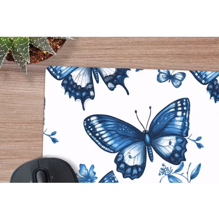 Muismat - Blauw - Vlinders - Bloemen - Wit — 4