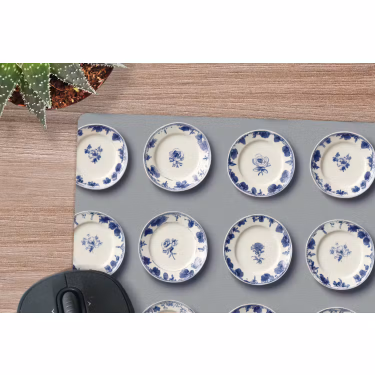 Muismat - Borden - Bloemen - Blauw - Wit — 4