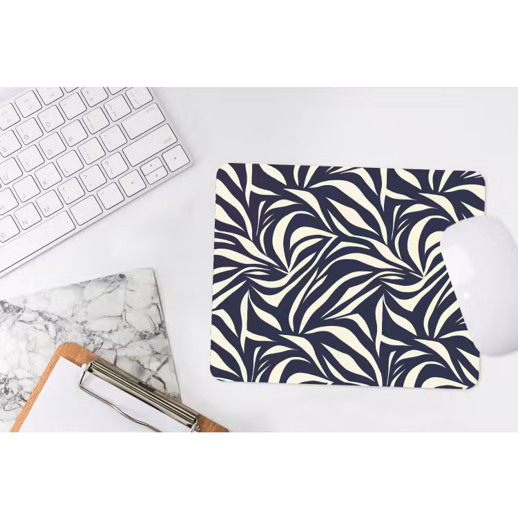 Muismat - Bladvormen - Blauw - Patroon - Wit — 2