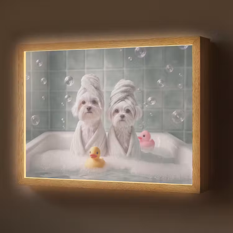 Lightbox - Wandlamp - Hondjes - Badkuip - Badeendjes - Handdoeken — 1