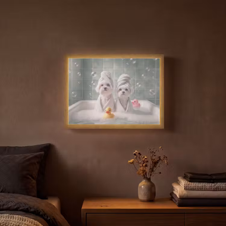 Lightbox - Wandlamp - Hondjes - Badkuip - Badeendjes - Handdoeken — 3