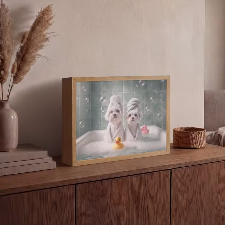 Lightbox - Wandlamp - Hondjes - Badkuip - Badeendjes - Handdoeken — 4