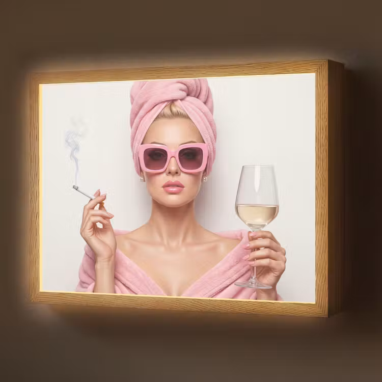 Lightbox - Wandlamp - Vrouw - Roze - Wijn - Zonnebril — 1