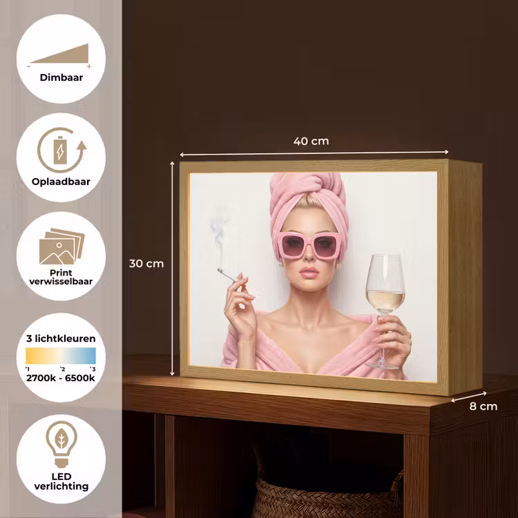 Lightbox - Wandlamp - Vrouw - Roze - Wijn - Zonnebril — 10