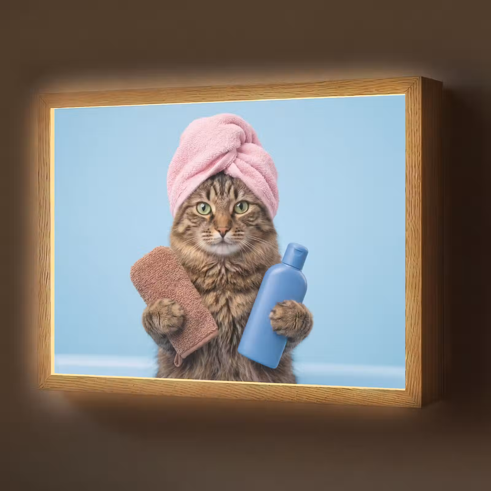 Lightbox - Wandlamp - Kat - Handdoek - Washand - Zeep — 1