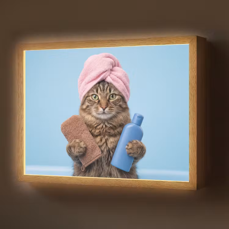 Lightbox - Wandlamp - Kat - Handdoek - Washand - Zeep — 1