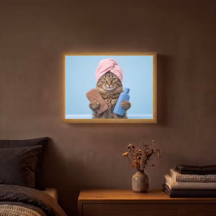 Lightbox - Wandlamp - Kat - Handdoek - Washand - Zeep — 3