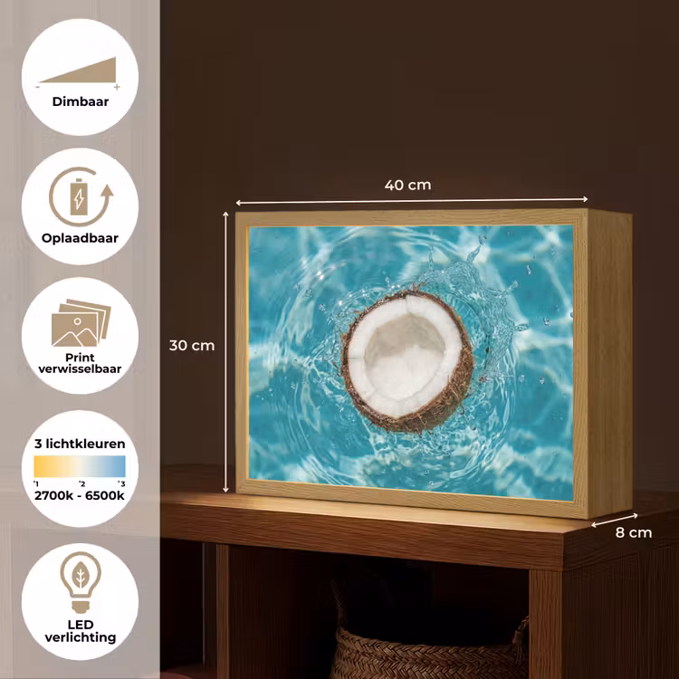 Lightbox - Wandlamp - Kokosnoot - Water - Wit — 10