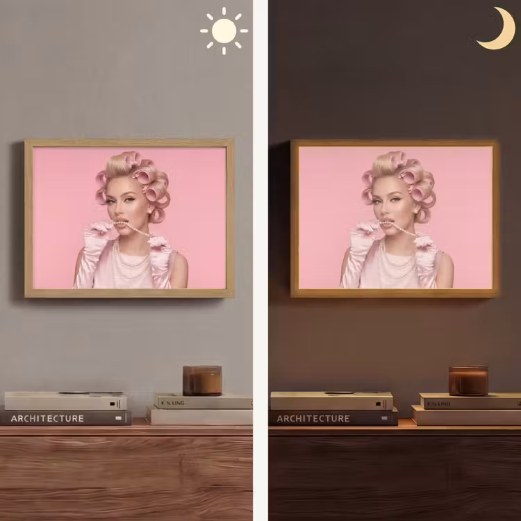 Lightbox - Wandlamp - Vrouw - Roze - Parelketting - Krulspelden — 6