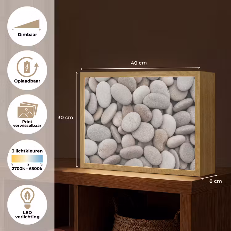 Lightbox - Wandlamp - Kiezels - Stenen - Grijs — 10