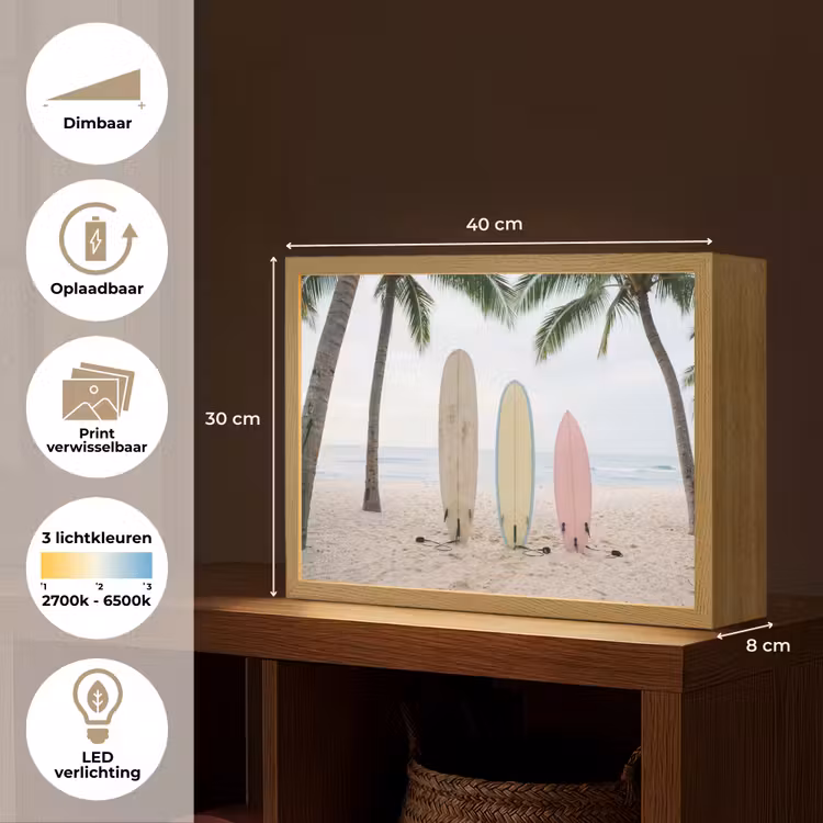 Lightbox - Wandlamp - Surfboard - Palmbomen - Kleurrijk — 10