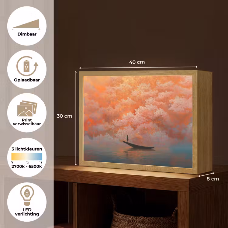 Lightbox - Wandlamp - Zee - Boot - Wolken - Oranje — 10