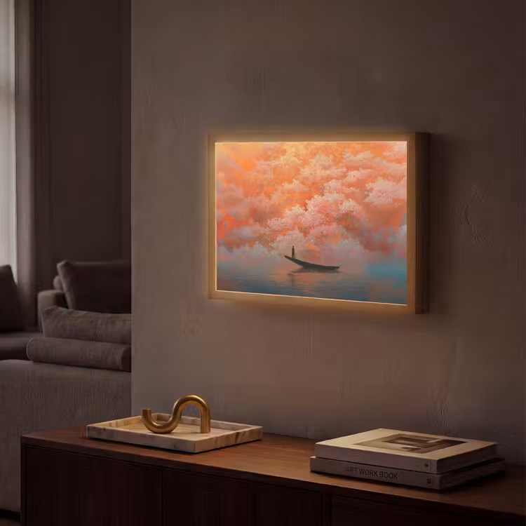 Lightbox - Wandlamp - Zee - Boot - Wolken - Oranje — 2