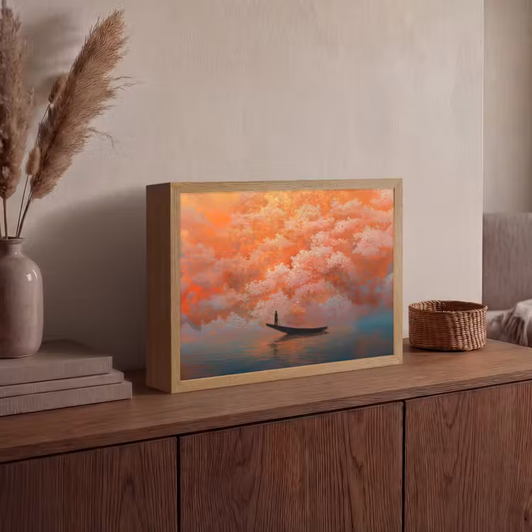 Lightbox - Wandlamp - Zee - Boot - Wolken - Oranje — 4