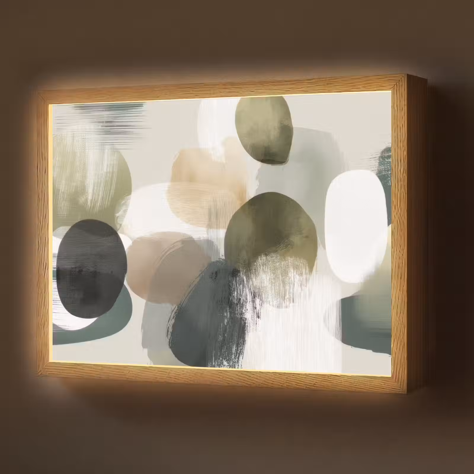 Lightbox - Wandlamp - Minimalistisch - Cirkels - Penseelstreken - Beige — 1