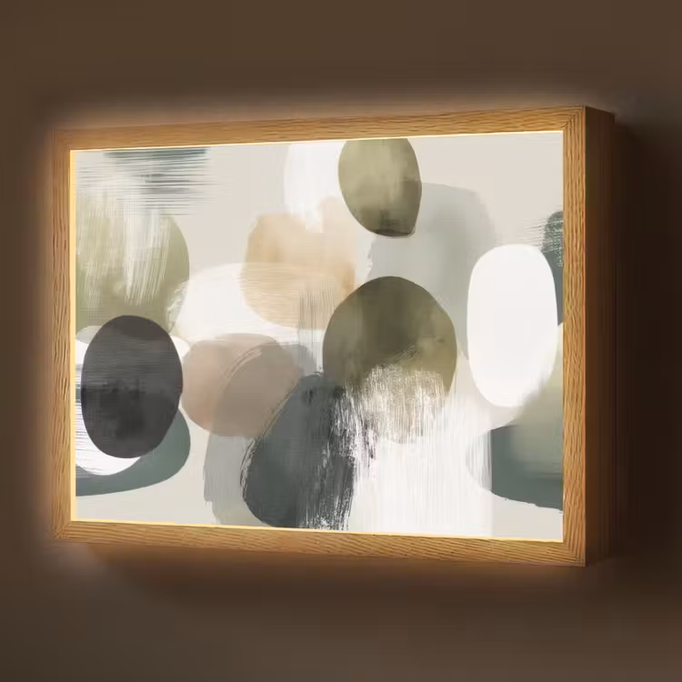 Lightbox - Wandlamp - Minimalistisch - Cirkels - Penseelstreken - Beige — 1