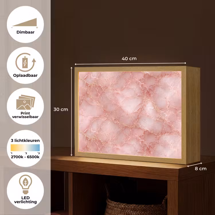 Lightbox - Wandlamp - Roze - Kwarts - Goud - Marmer — 10