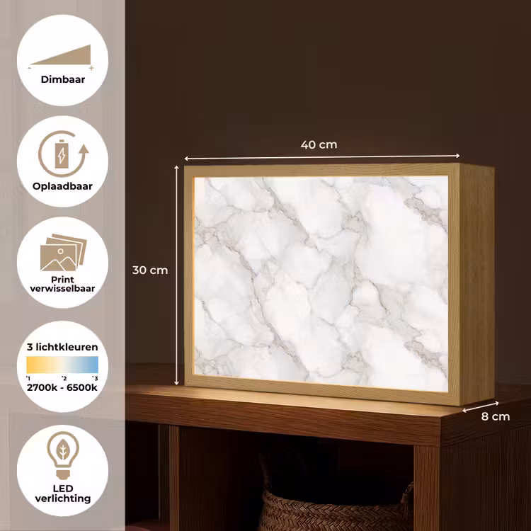 Lightbox - Wandlamp - Wit - Marmer - Bruin — 10