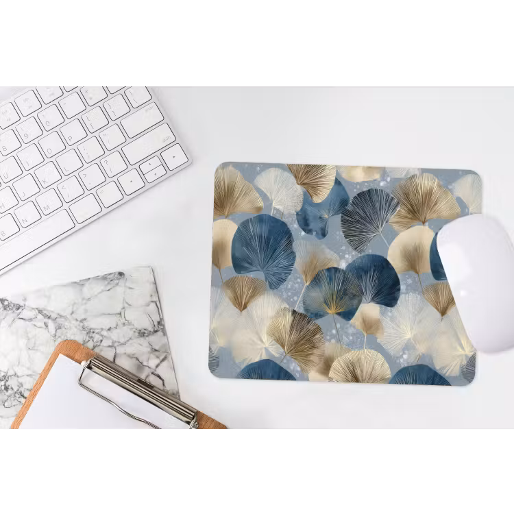Muismat - Bladeren - Abstract - Goud - Blauw — 2