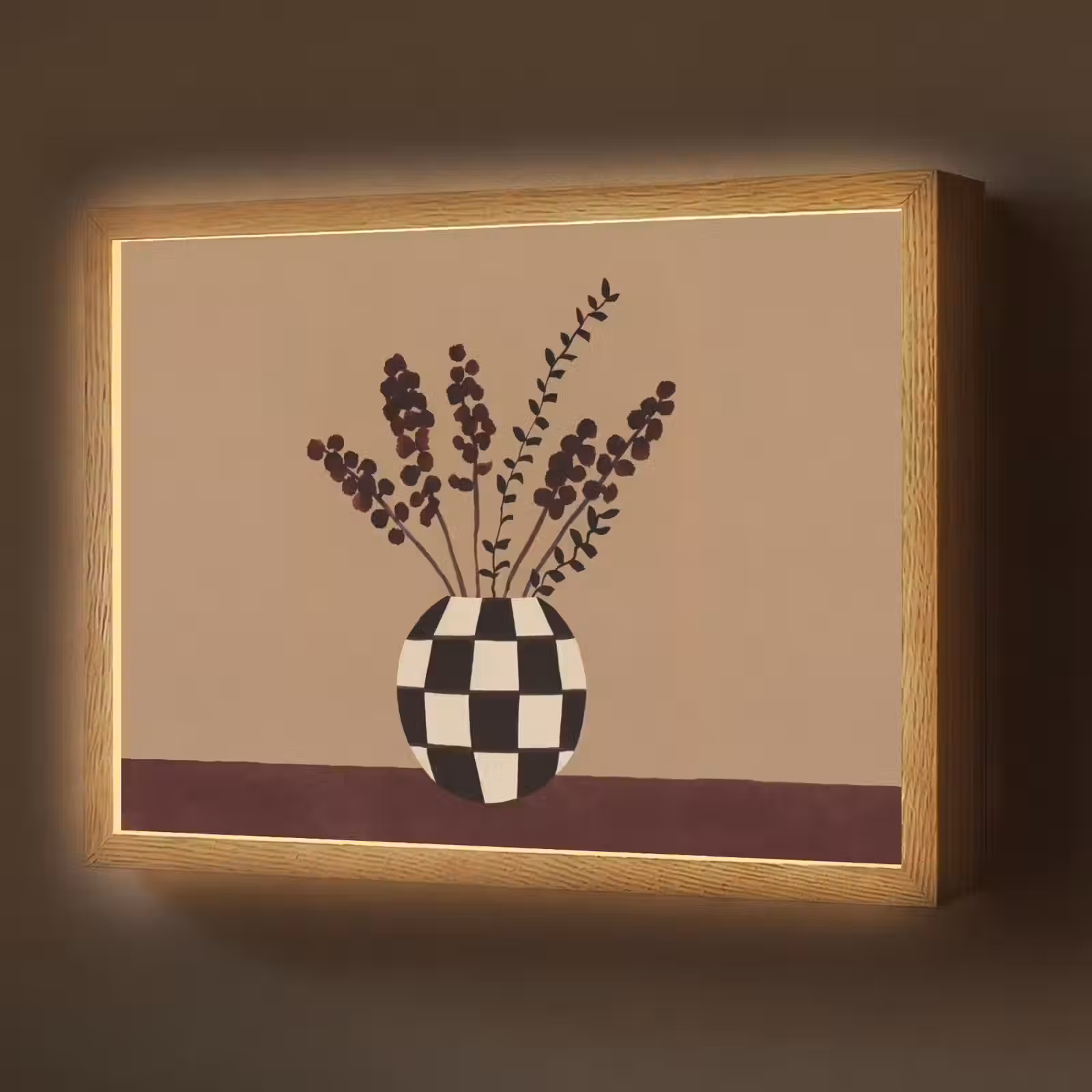 Lightbox - Wandlamp - Minimalistisch - Vaas - Bloemen - Bruin — 1