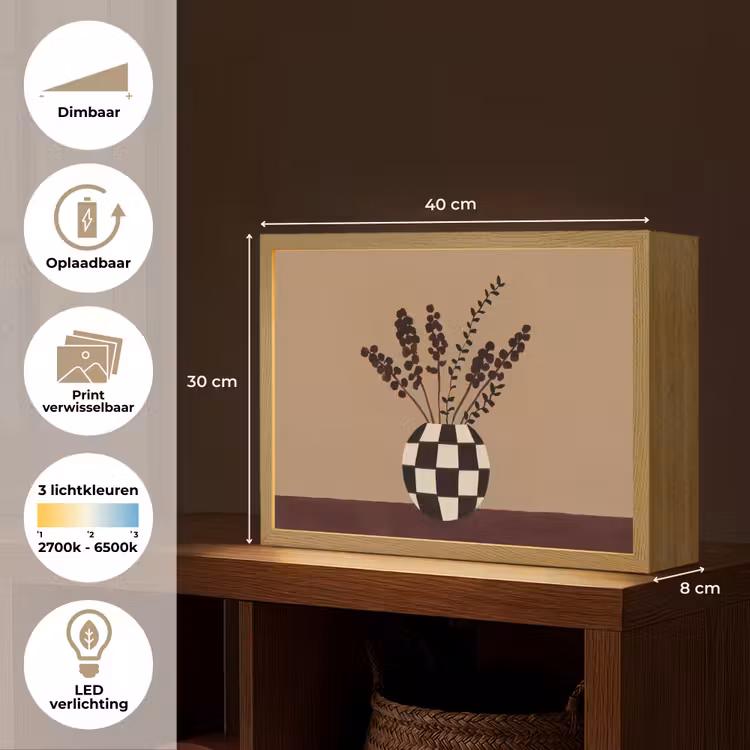 Lightbox - Wandlamp - Minimalistisch - Vaas - Bloemen - Bruin — 10