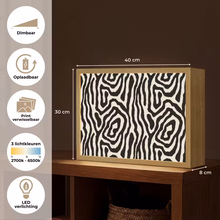 Lightbox - Wandlamp - Zebra - Zwart - Abstract — 10