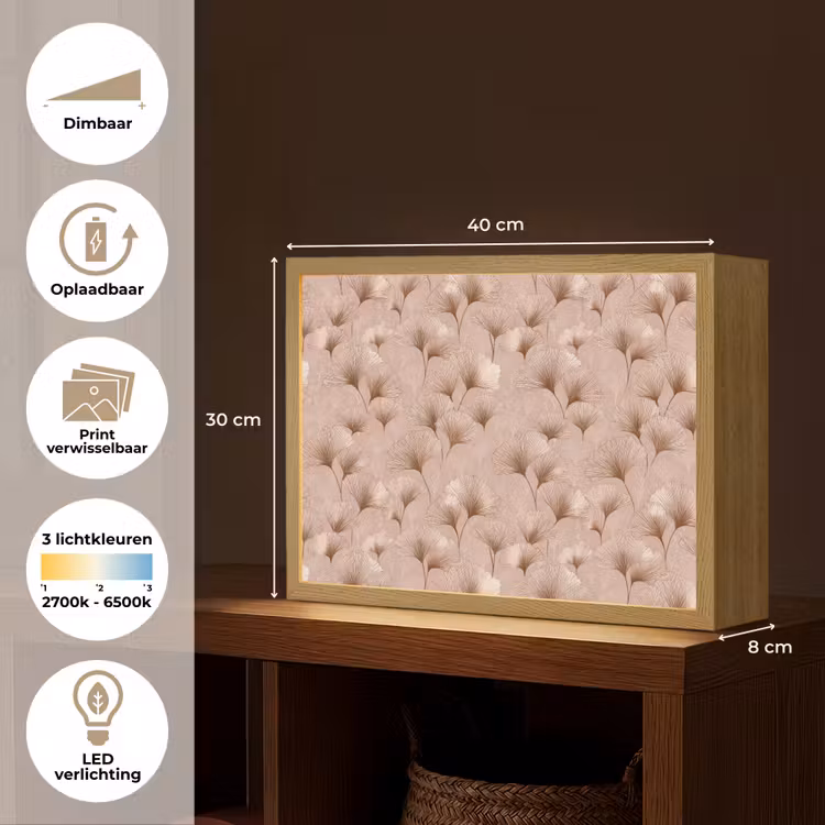 Lightbox - Wandlamp - Ginkgo - Patroon - Roze — 10