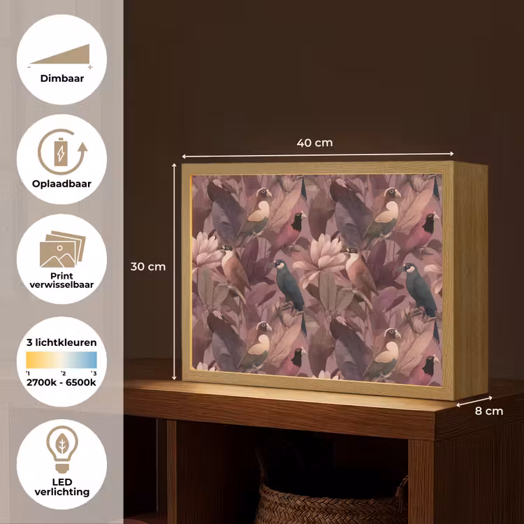 Lightbox - Wandlamp - Vogels - Bladeren - Roze — 10