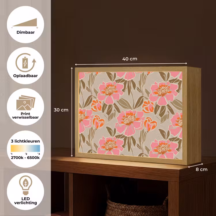 Lightbox - Wandlamp - Pioenrozen - Patroon - Roze — 10