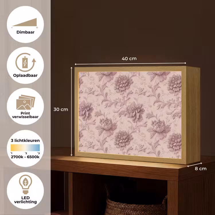 Lightbox - Wandlamp - Reliëf - Pioenrozen - Roze — 10