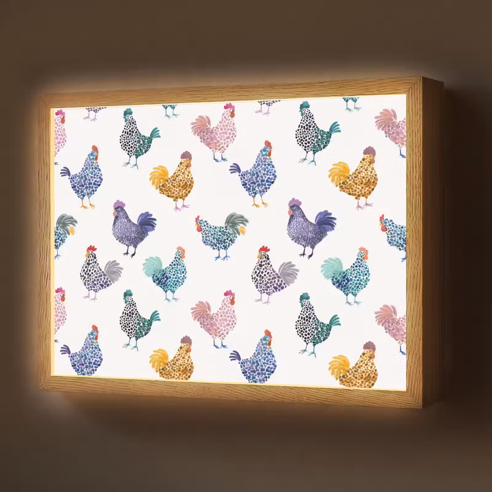 Lightbox - Wandlamp - Kippen -Aquarel - Kleurrijk — 1