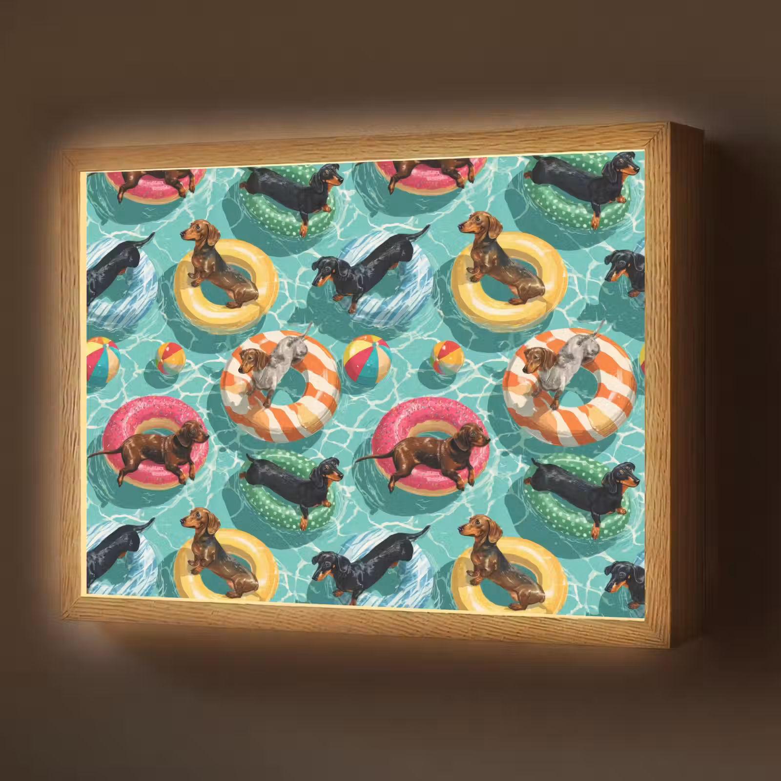 Lightbox - Wandlamp - Teckels - Zwembad - Kleurrijk — 1