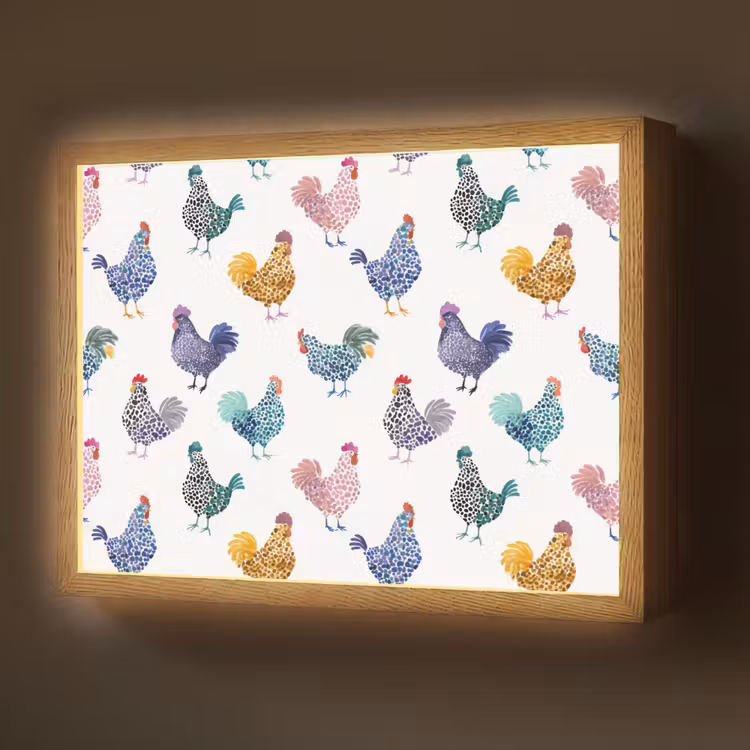 Lightbox - Wandlamp - Kippen -Aquarel - Kleurrijk — 1