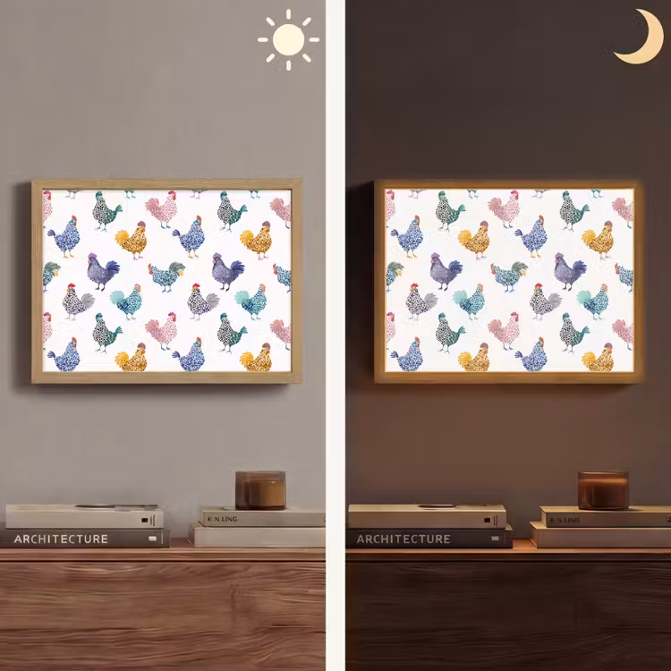 Lightbox - Wandlamp - Kippen -Aquarel - Kleurrijk — 6